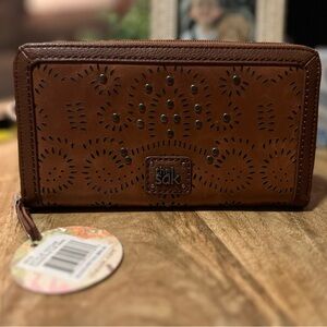 The Sak “Iris” Tan Leather Zip Around Wallet with Cut-Out Design, New!